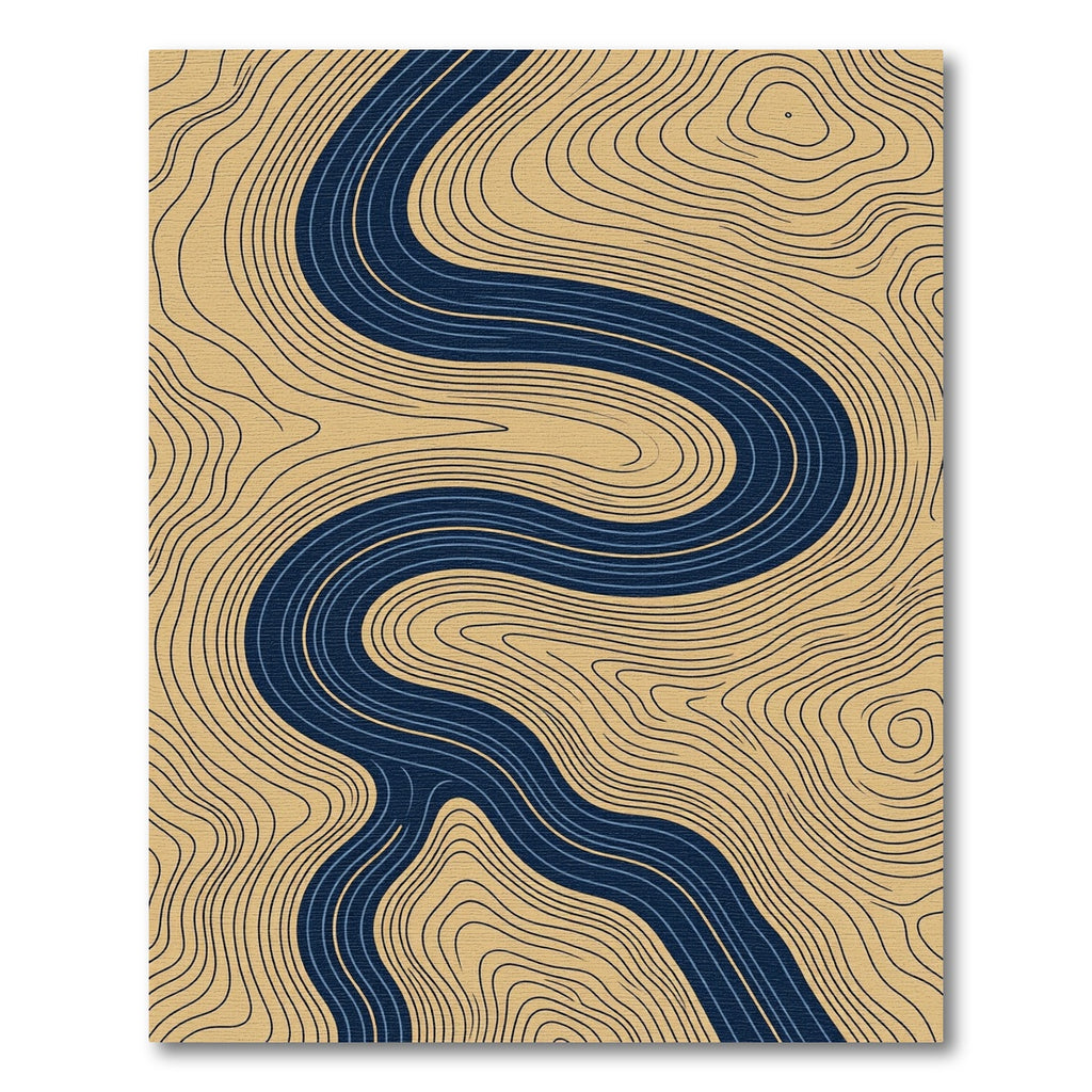 Midnight Blue Abstract Contour Flow Rug