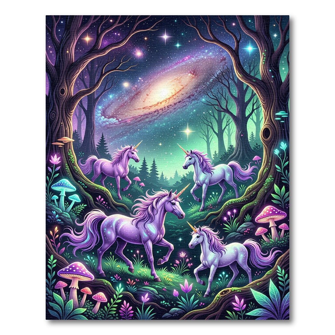 Whimsical Unicorn Enchanted Galaxy Forest Rug