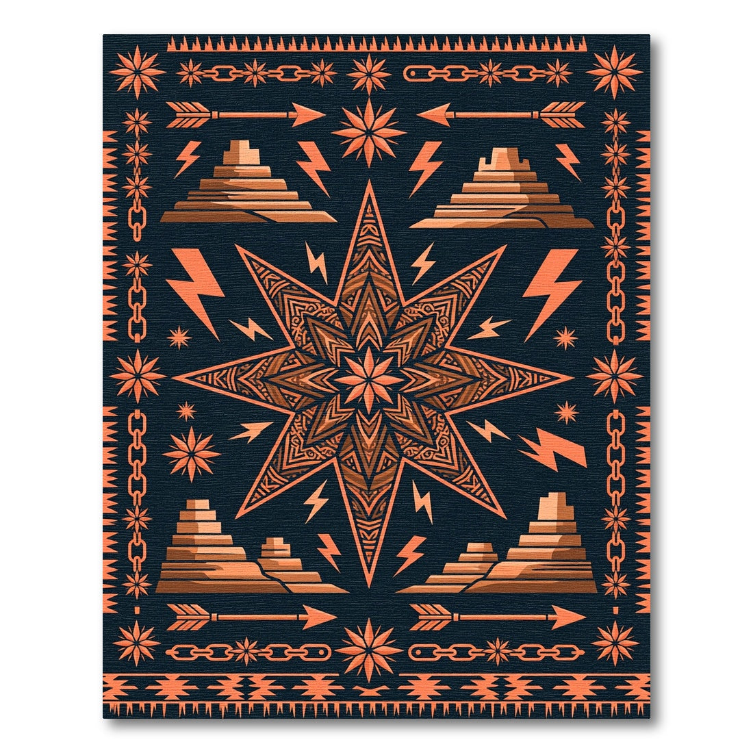 Geometric Star Pyramid Amber Dark Rug
