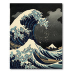 Deep Blue Ocean Wave Mountain Scene Rug