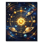 Golden Celestial Solar System Orbit Rug