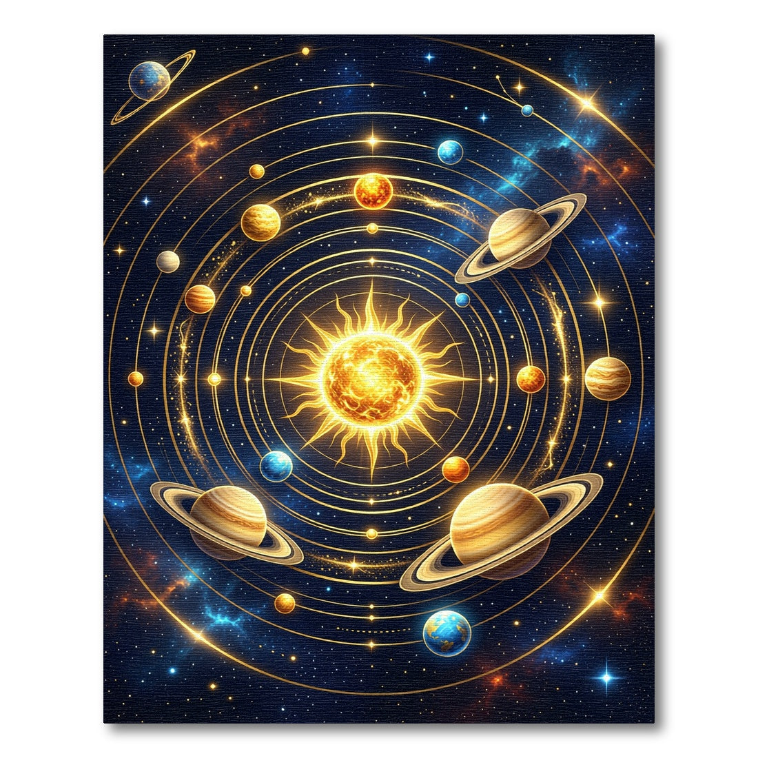 Golden Celestial Solar System Orbit Rug
