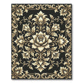 Elegant Gold Damask Black Floral Medallion Rug