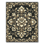 Elegant Gold Damask Black Floral Medallion Rug