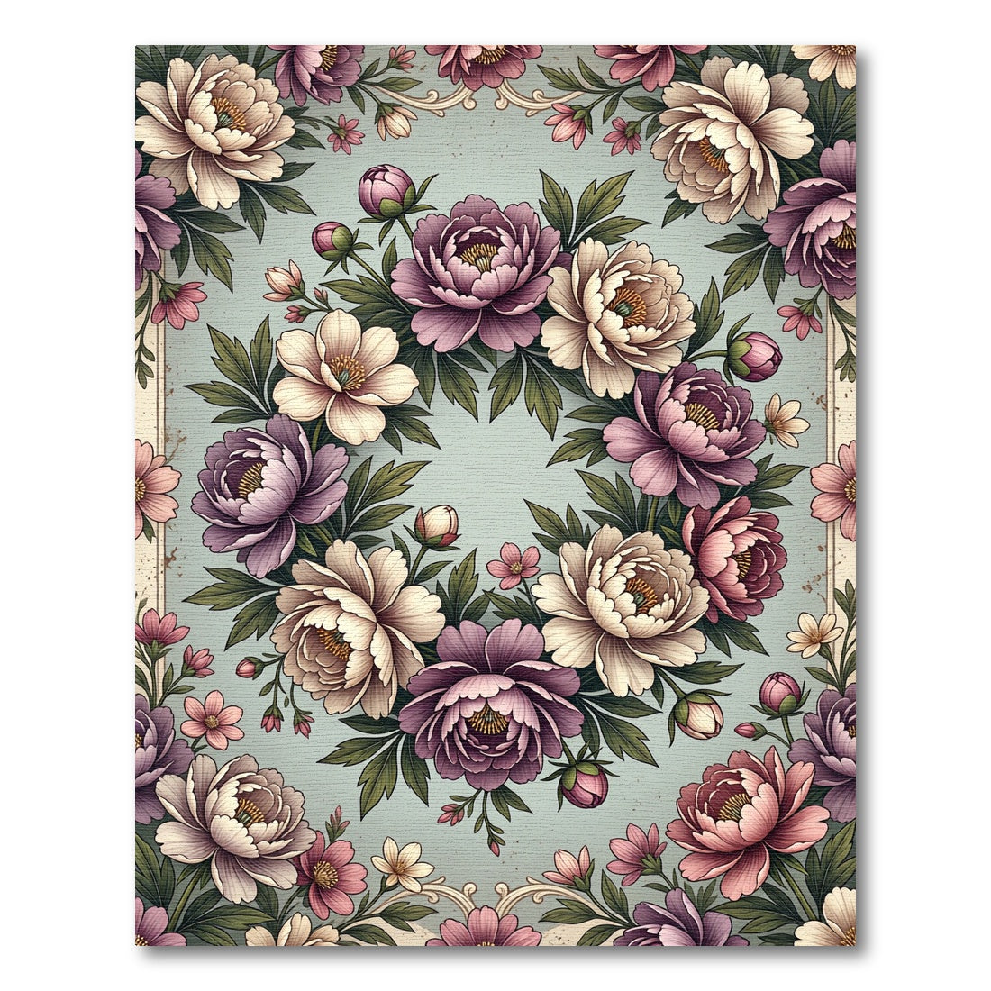 Elegant Pastel Peony Floral Wreath Rug