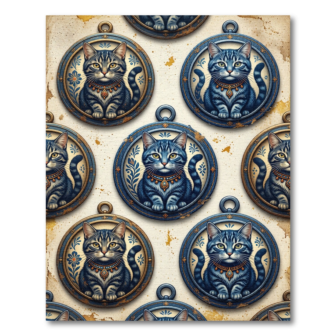 Blue Cat Medallion Antique Portrait Rug