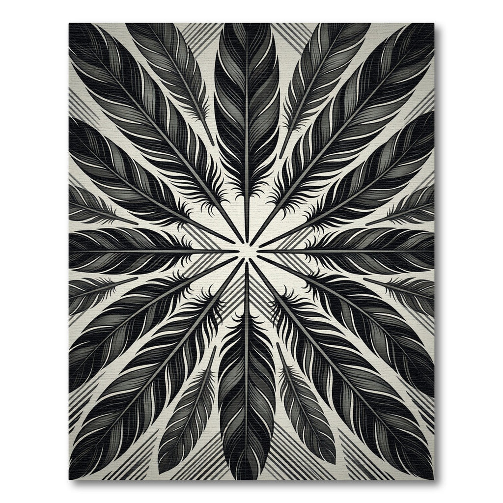 Monochrome Feather Radial Mandala Rug