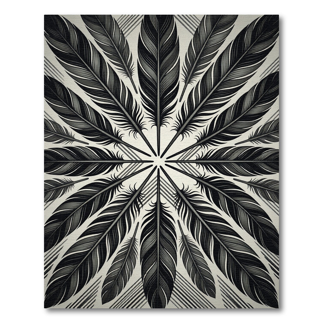 Monochrome Feather Radial Mandala Rug