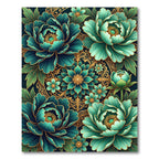 Emerald Teal Floral Gold Scrolls Rug