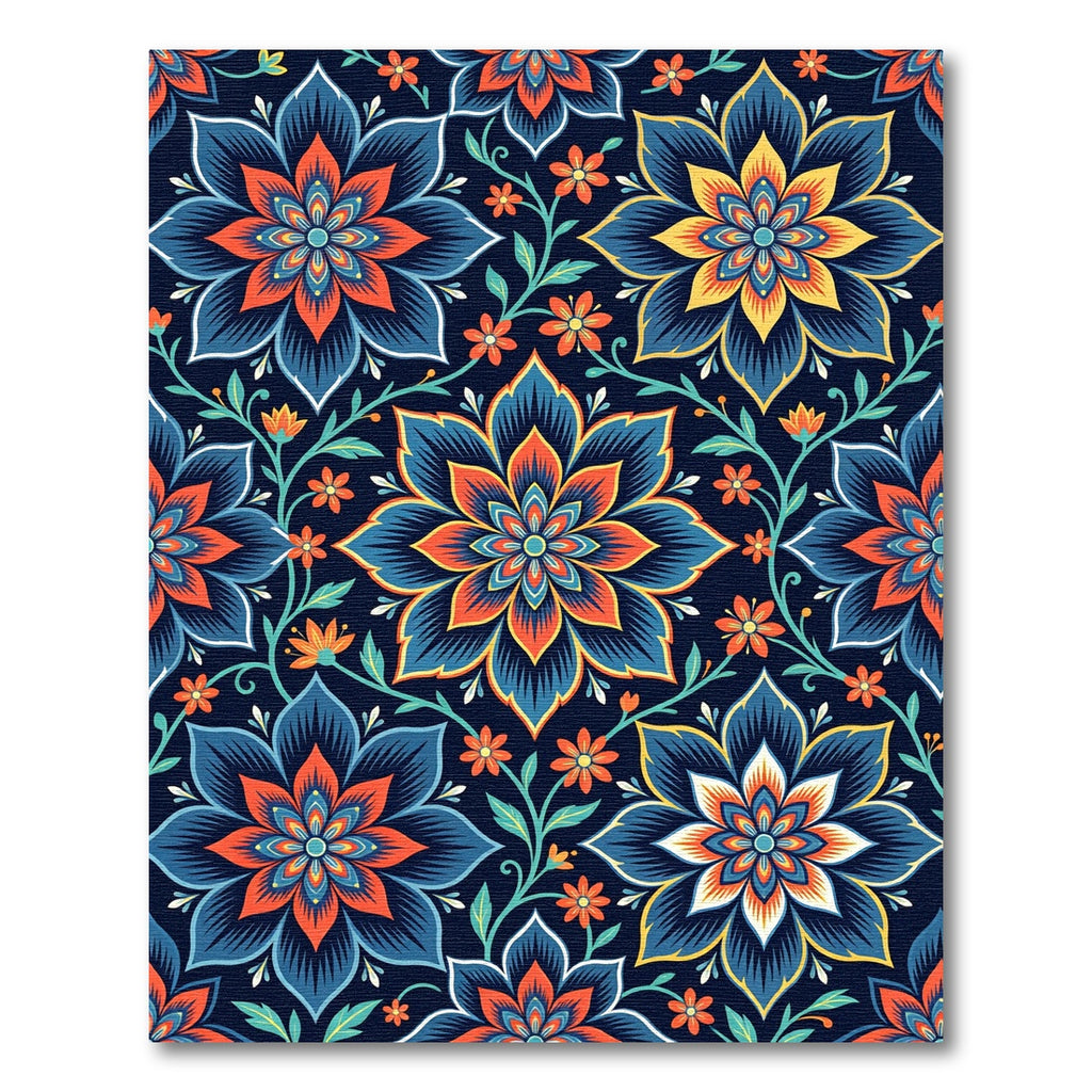 Midnight Floral Medallion with Orange Accents Rug