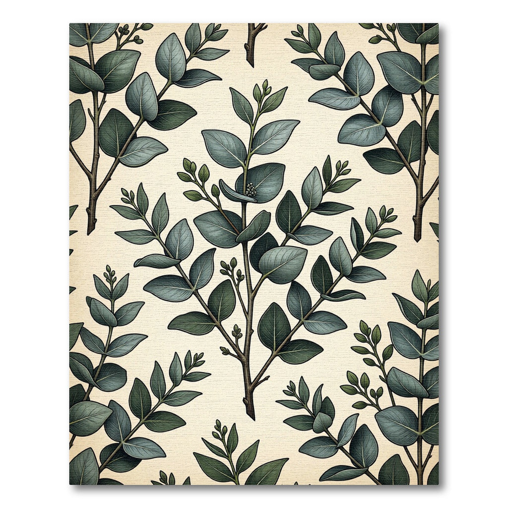 Earthy Green Eucalyptus Branch Botanical Rug