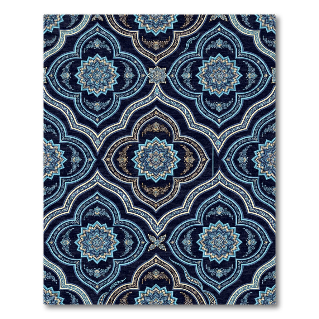 Midnight Blue Ornamental Floral Medallion Rug