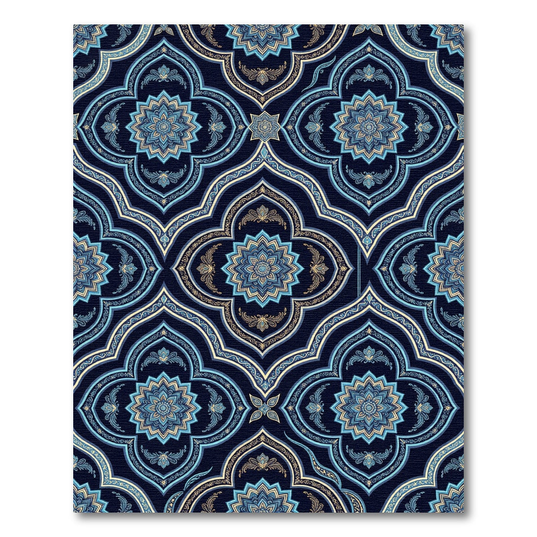 Midnight Blue Ornamental Floral Medallion Rug