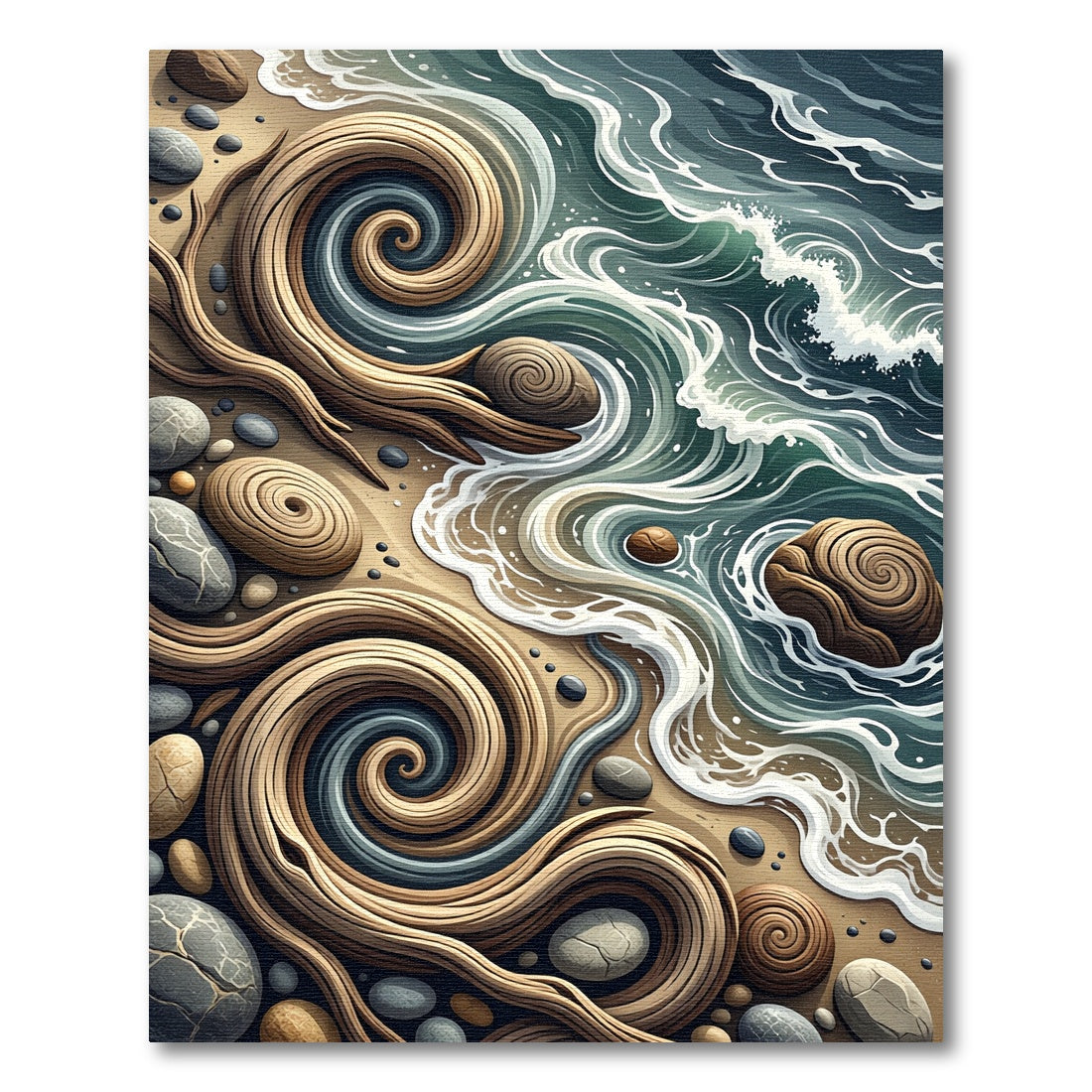 Coastal Swirl Wood Stone Ocean Rug