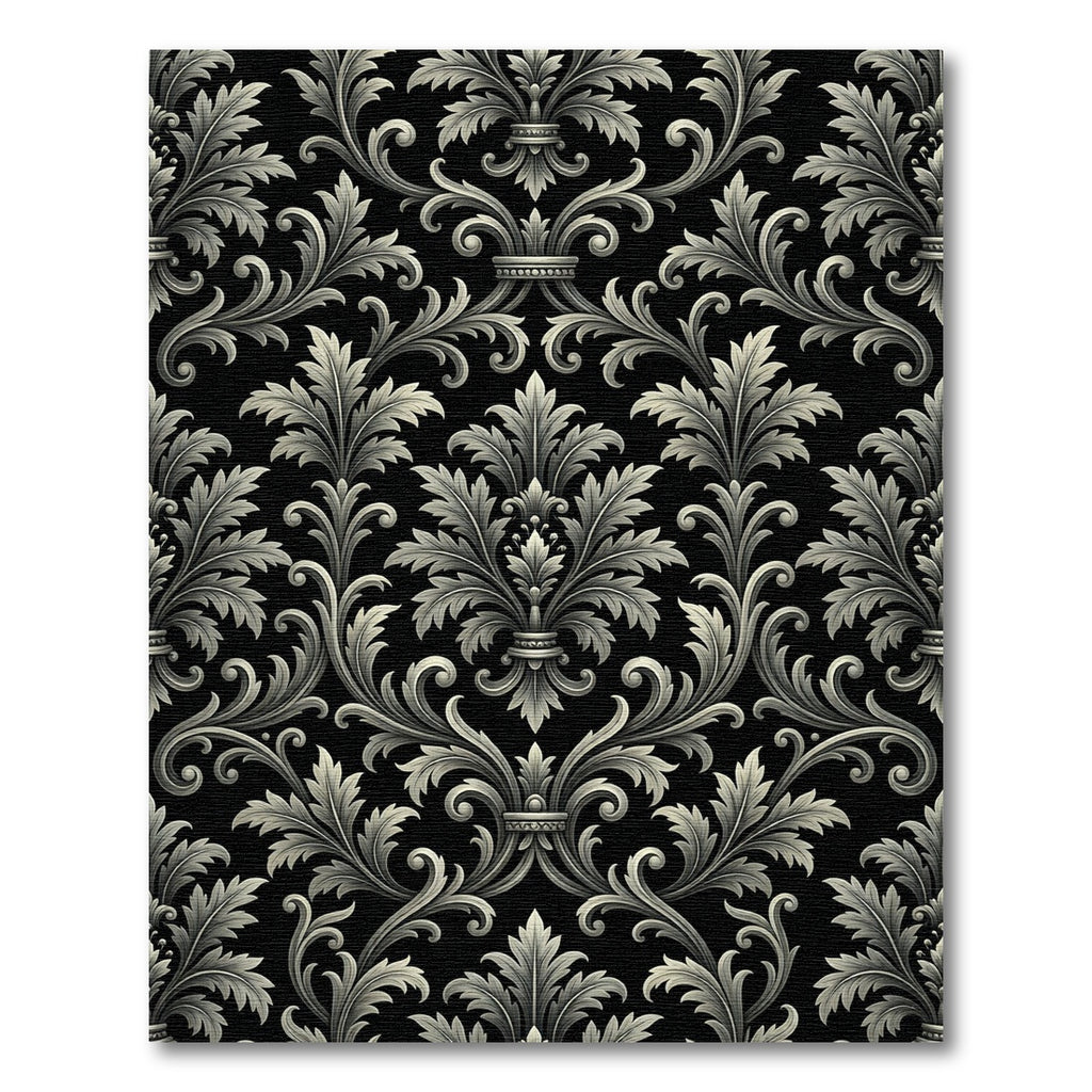 Black White Acanthus Scroll Baroque Rug