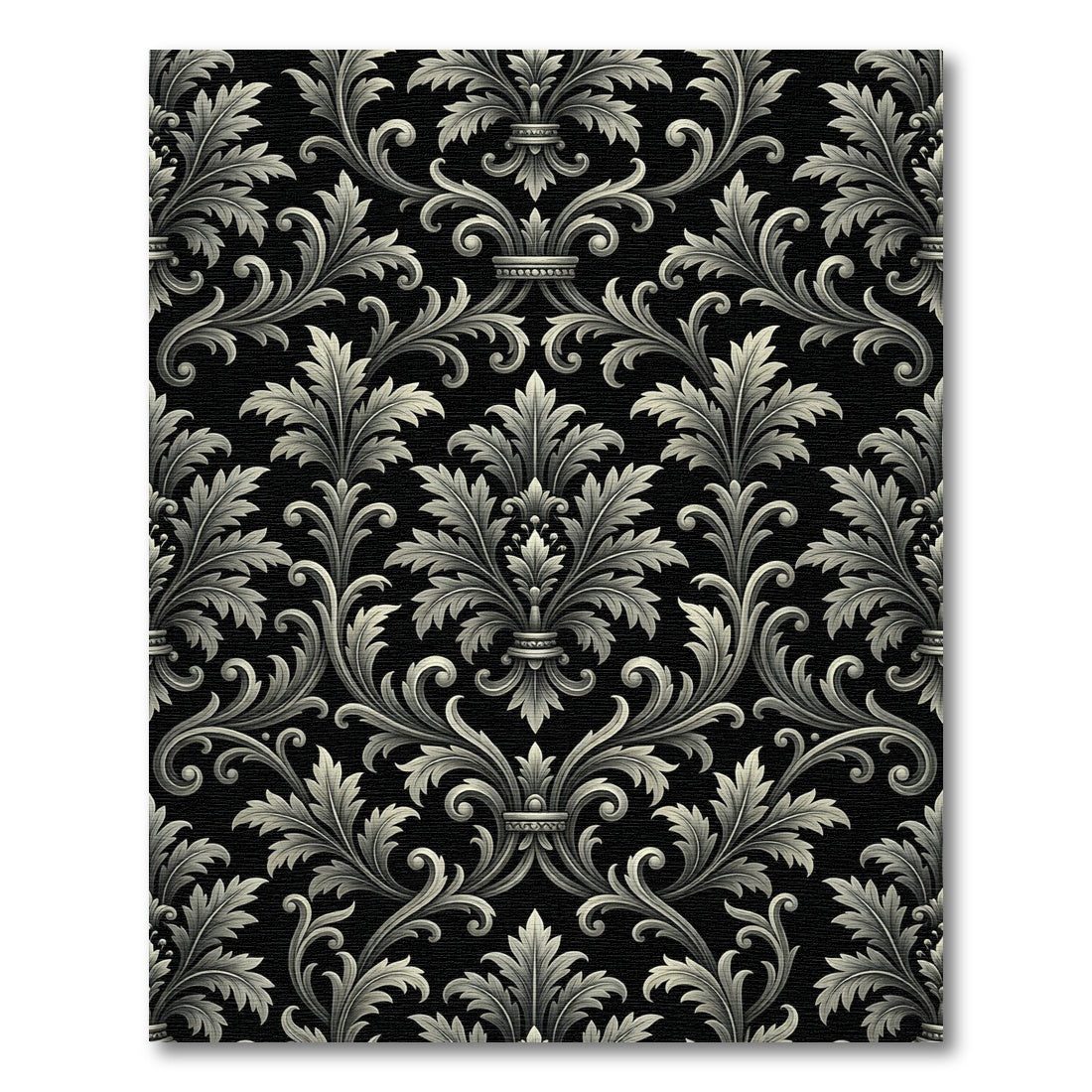 Black White Acanthus Scroll Baroque Rug