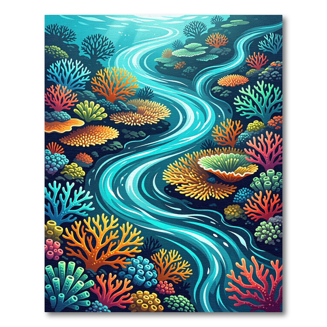 Vibrant Coral Reef Aquatic Stream Rug