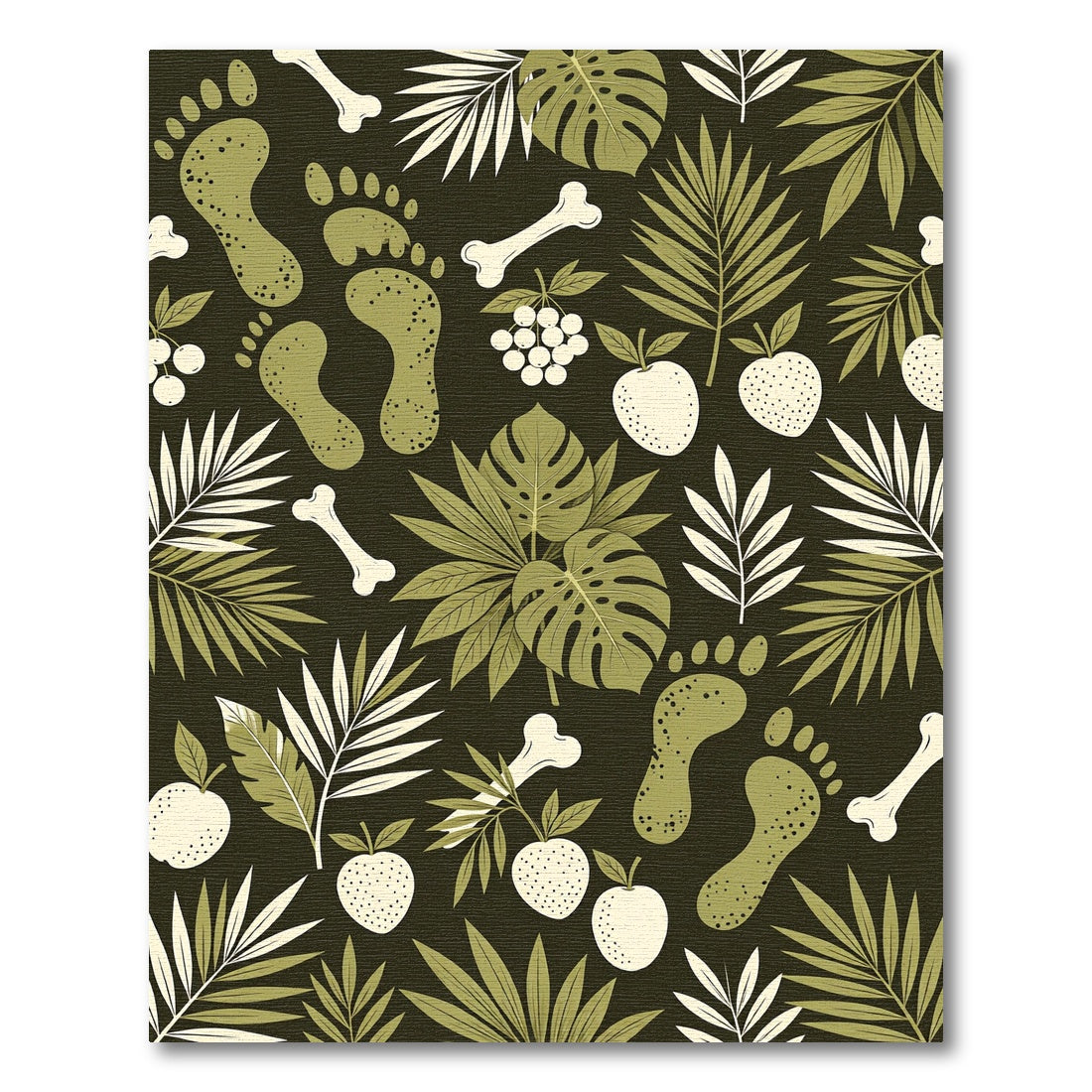 Tropical Jungle Footprint and Bone Illustration Rug