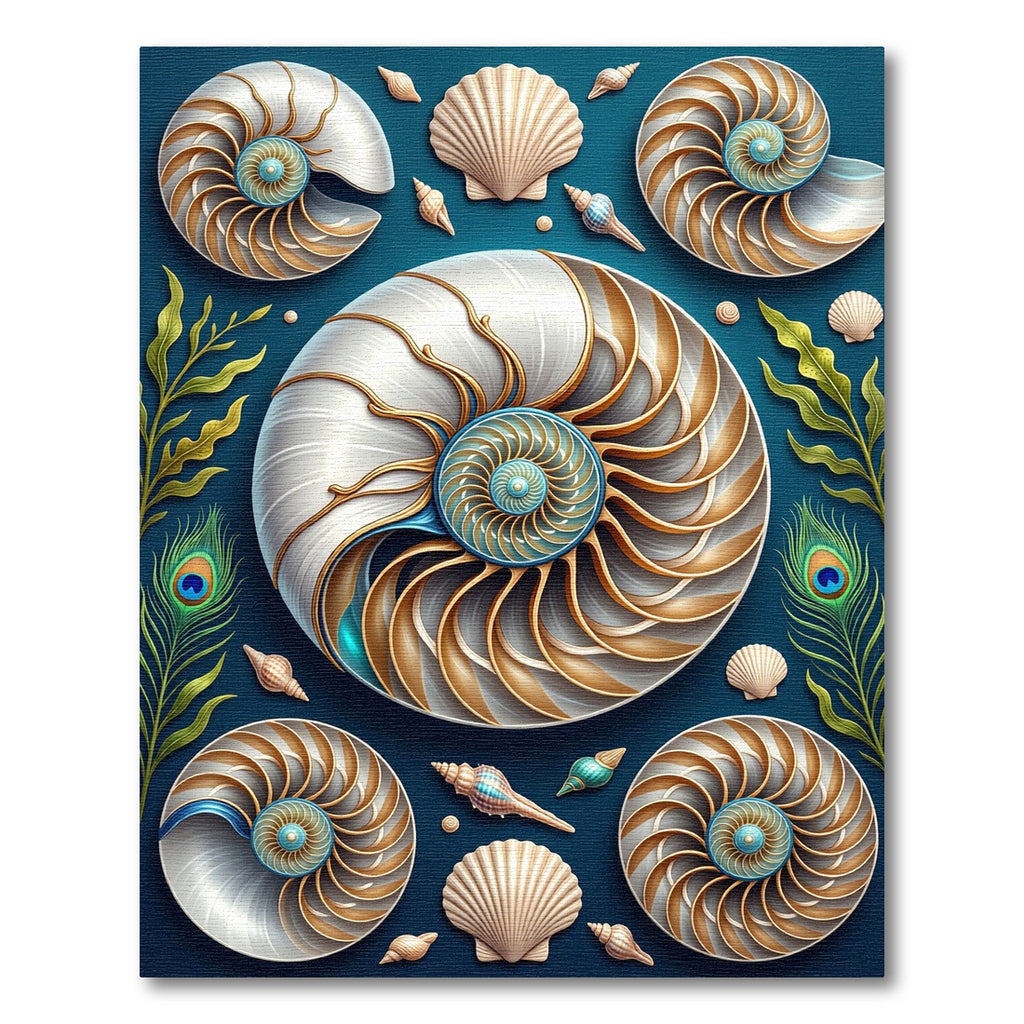 Gilded Nautilus Shell Teal Ocean Floor Rug