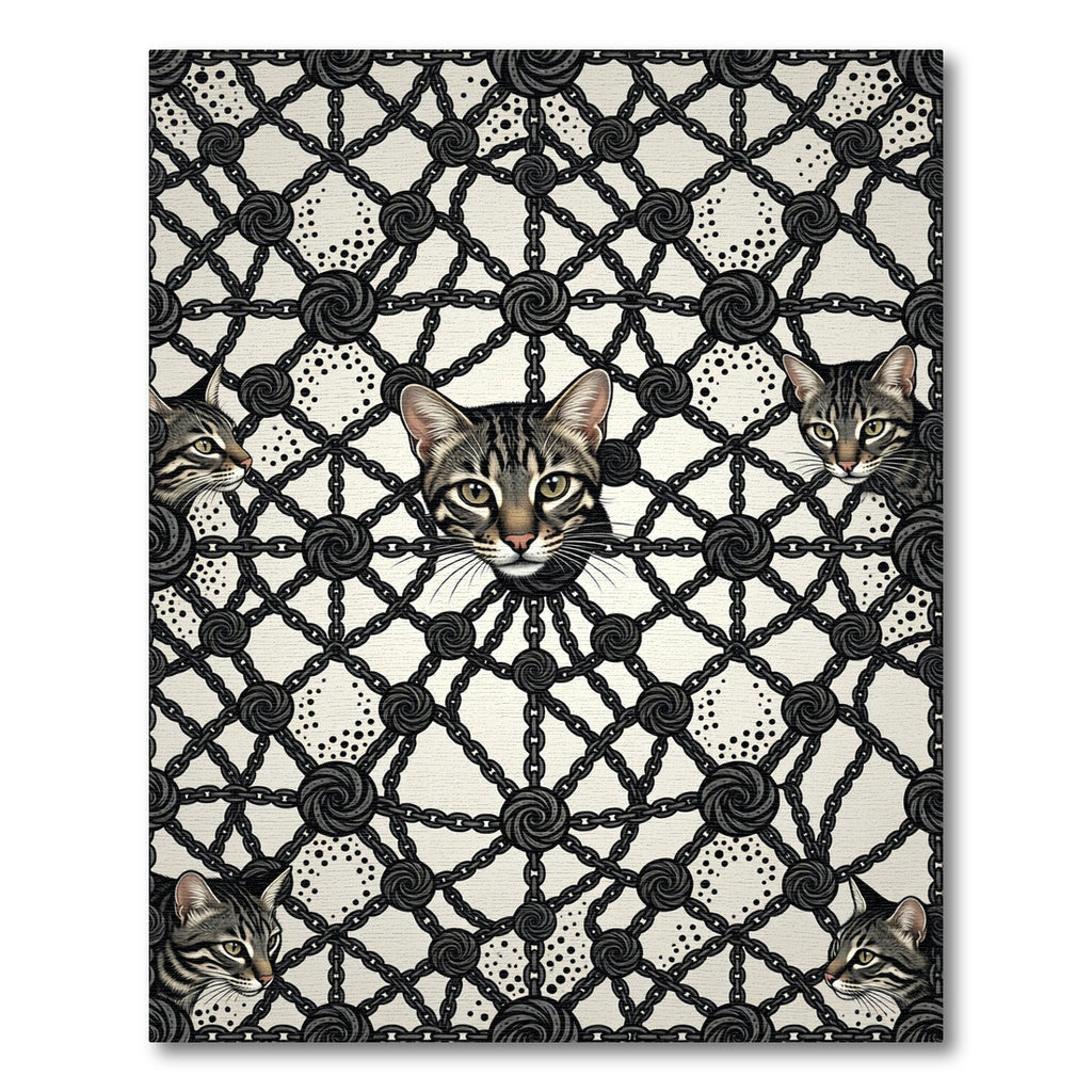 Black Chain Gate Cat Portrait Rug