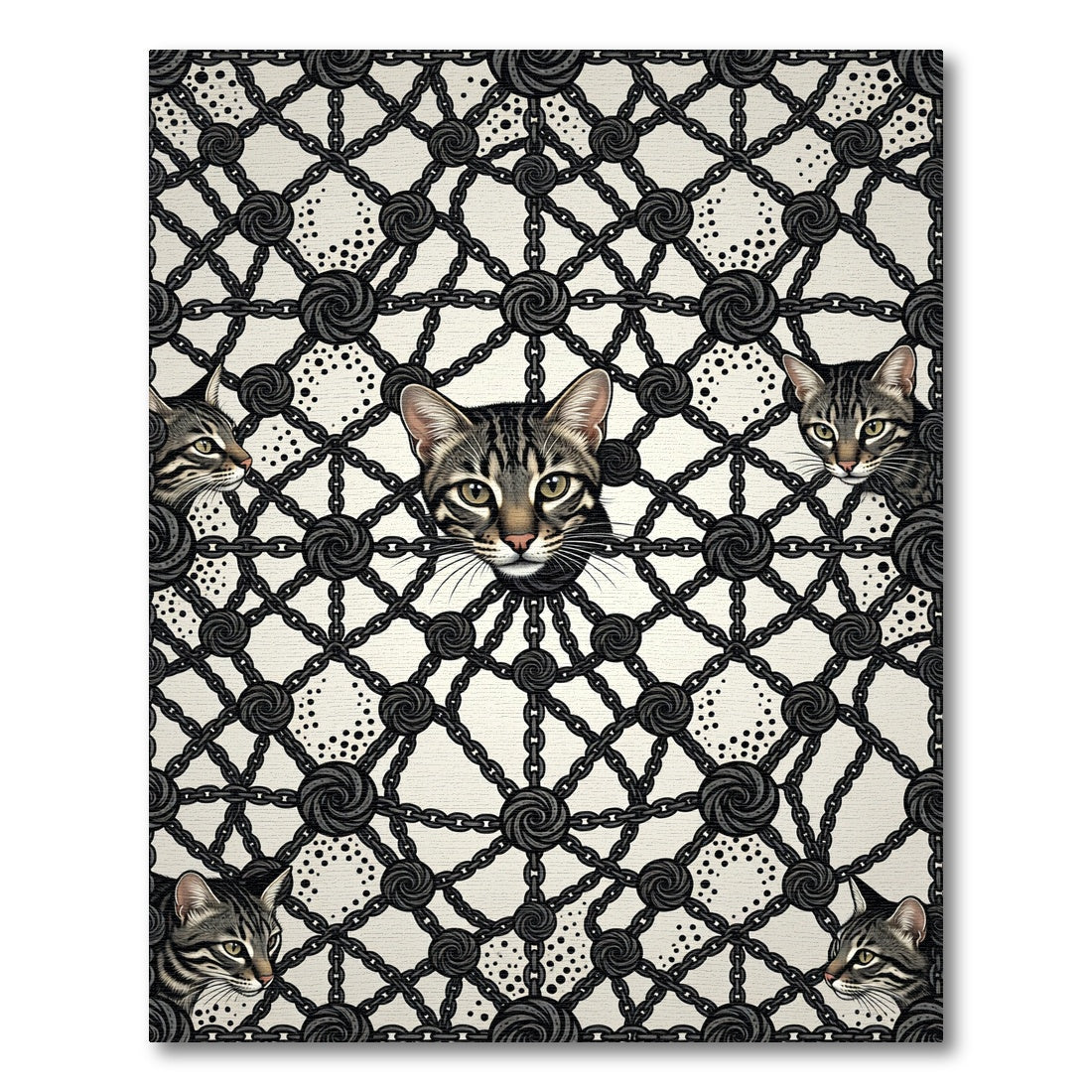 Black Chain Gate Cat Portrait Rug