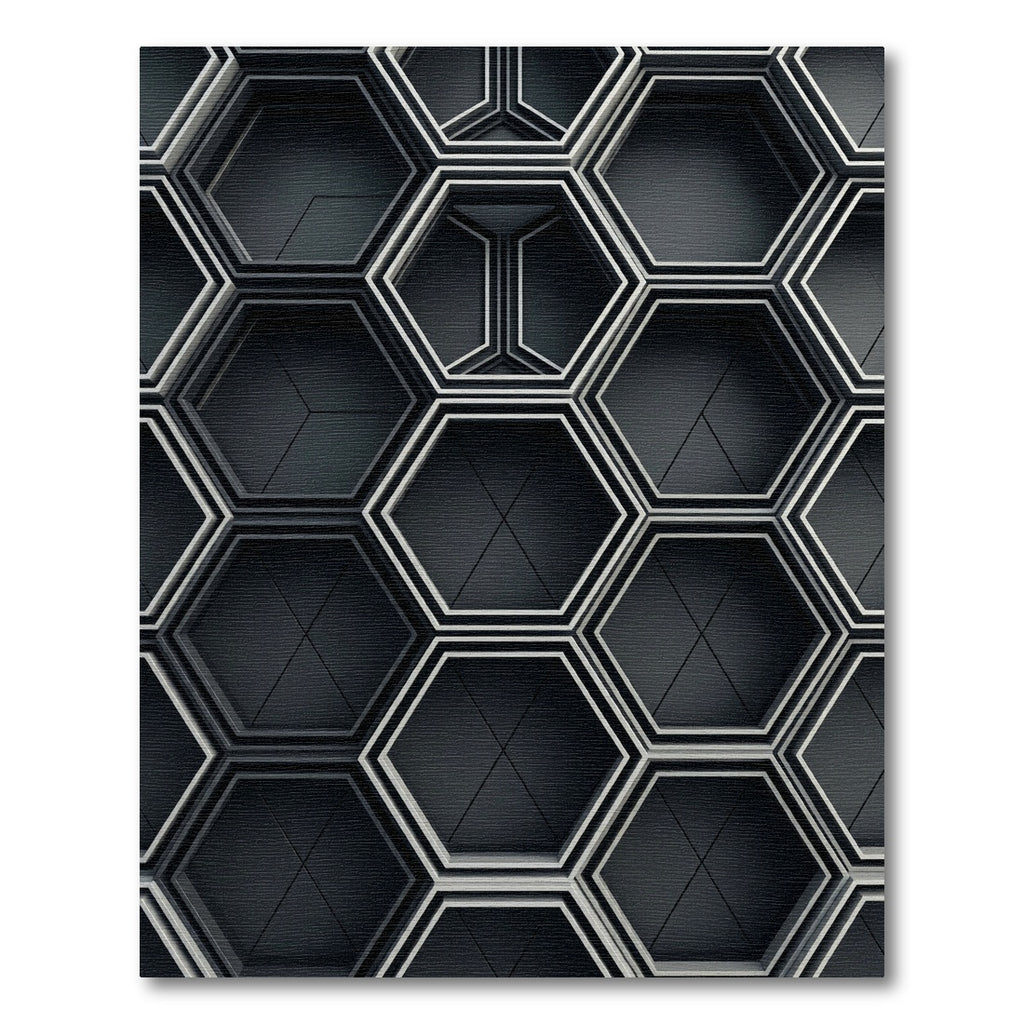 Dark Gray Geometric Hexagonal Stacks Rug