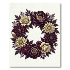 Burgundy Cream Floral Wreath Round Rug