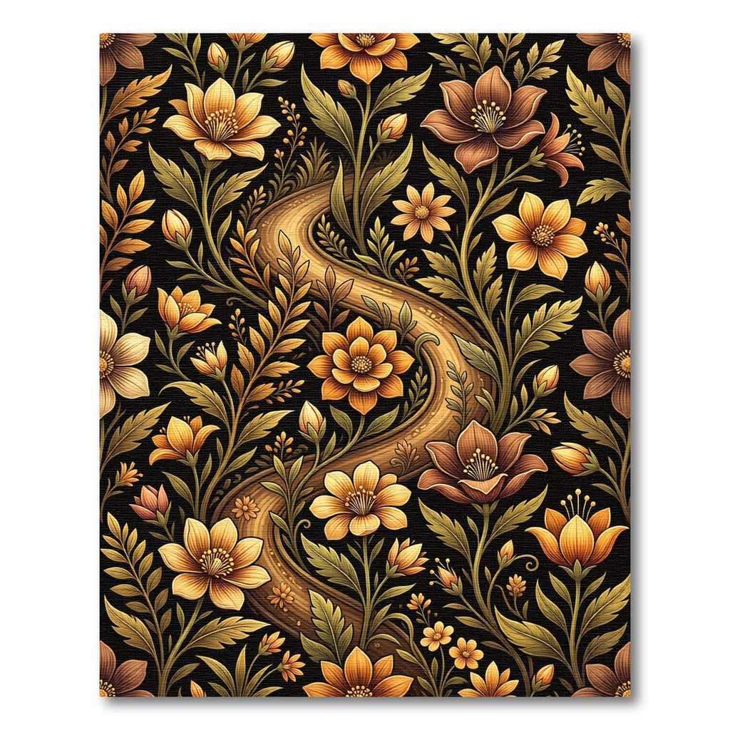 Golden Bronze Floral Vine Accents Rug