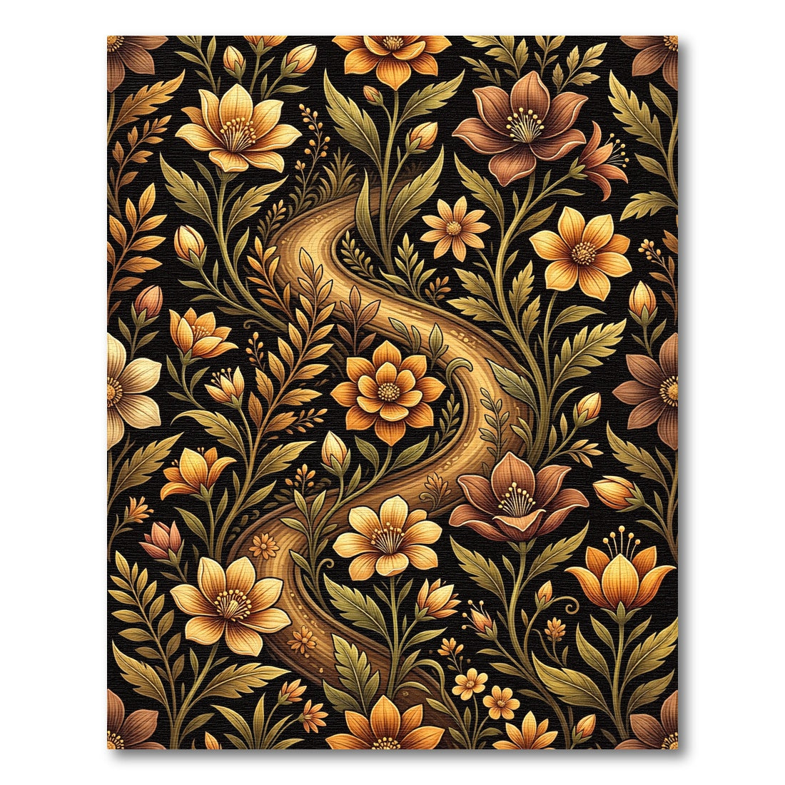 Golden Bronze Floral Vine Accents Rug