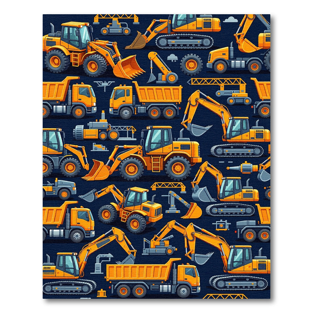 Vibrant Yellow Construction Vehicle Fleet Rug