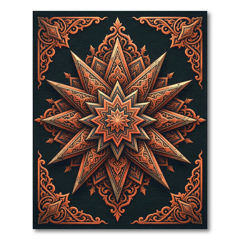 Copper Geometric Starburst Medallion Rug
