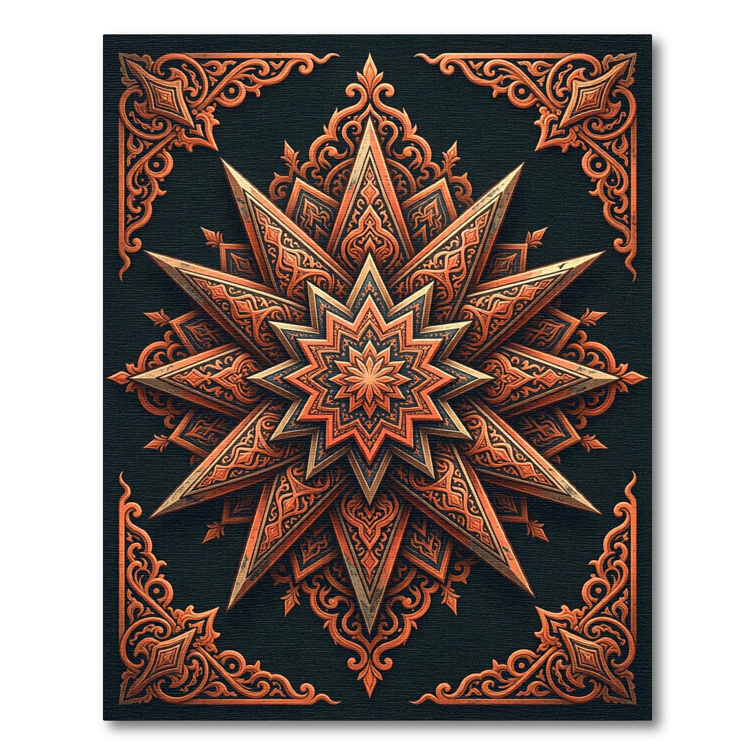 Copper Geometric Starburst Medallion Rug