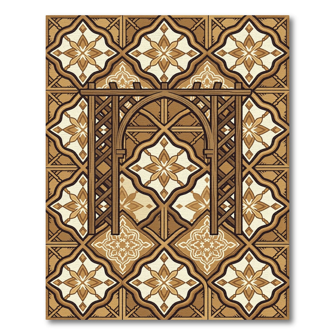 Brown Wooden Arch Floral Medina Rug