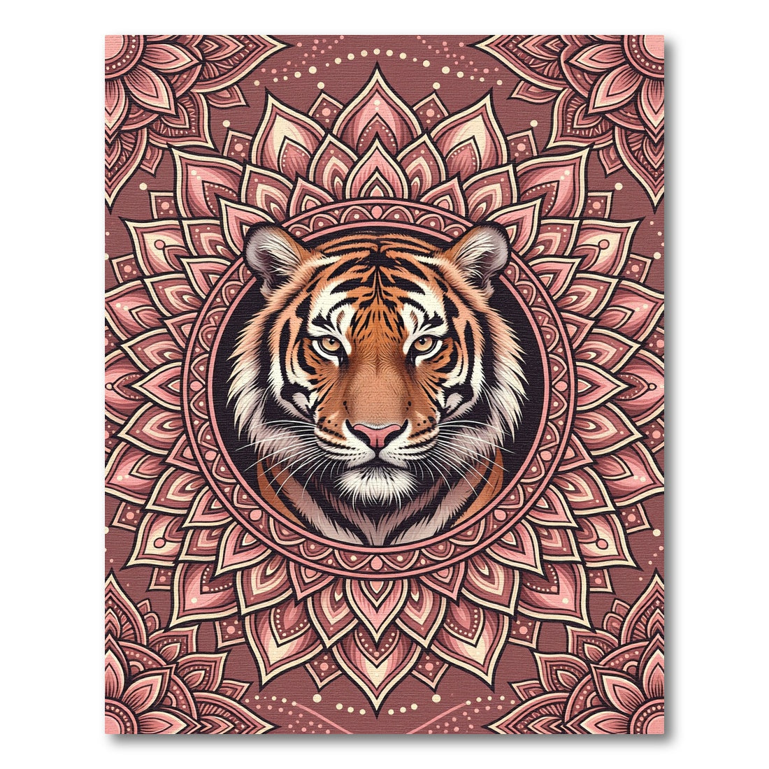 Earthy Rose Tiger Mandala Medallion Rug