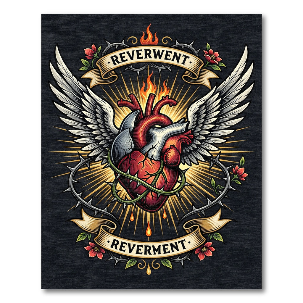 Gothic Winged Heart with Sacred Flame Rug