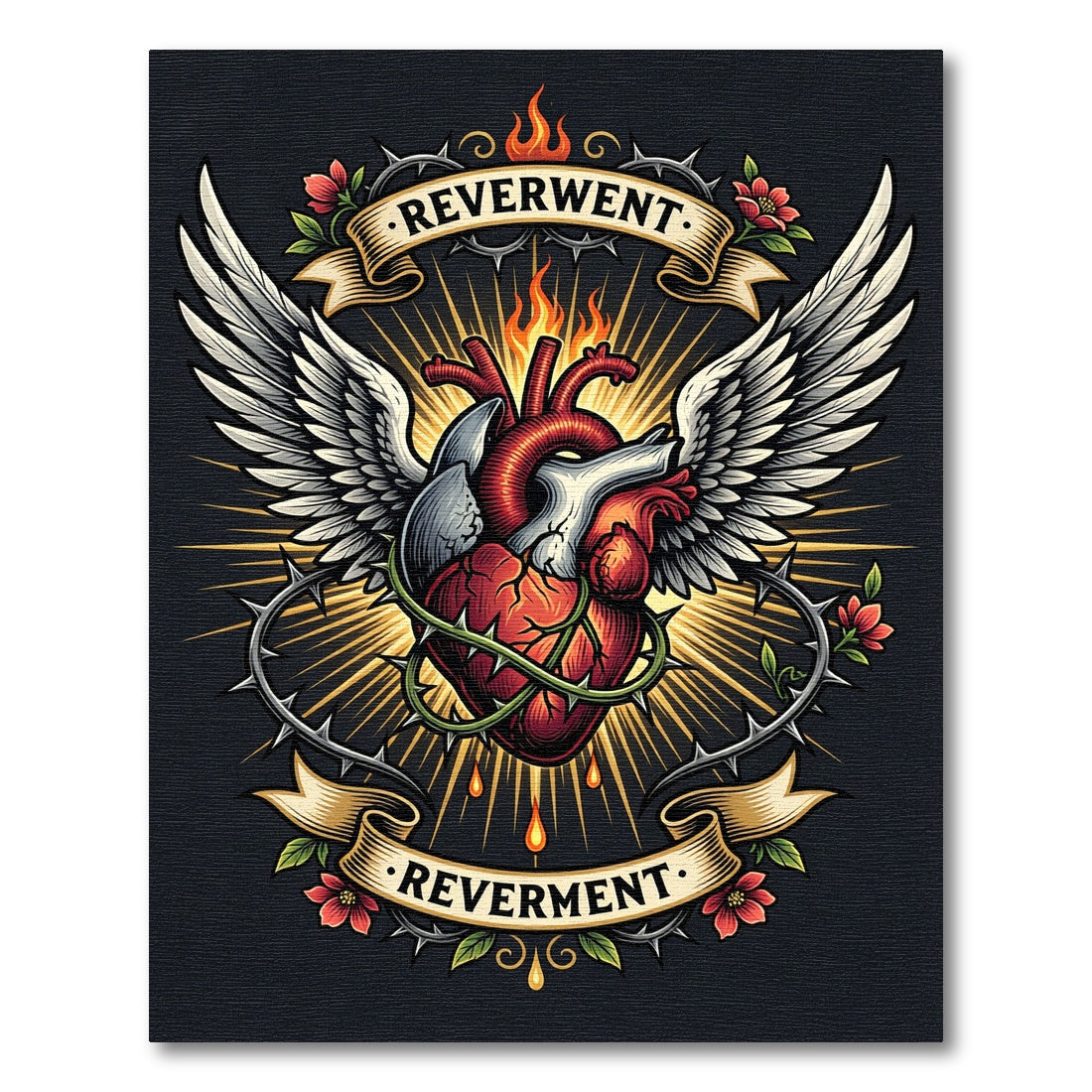Gothic Winged Heart with Sacred Flame Rug