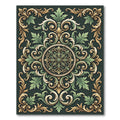 Ornate Olive Green Damask Medallion Rug