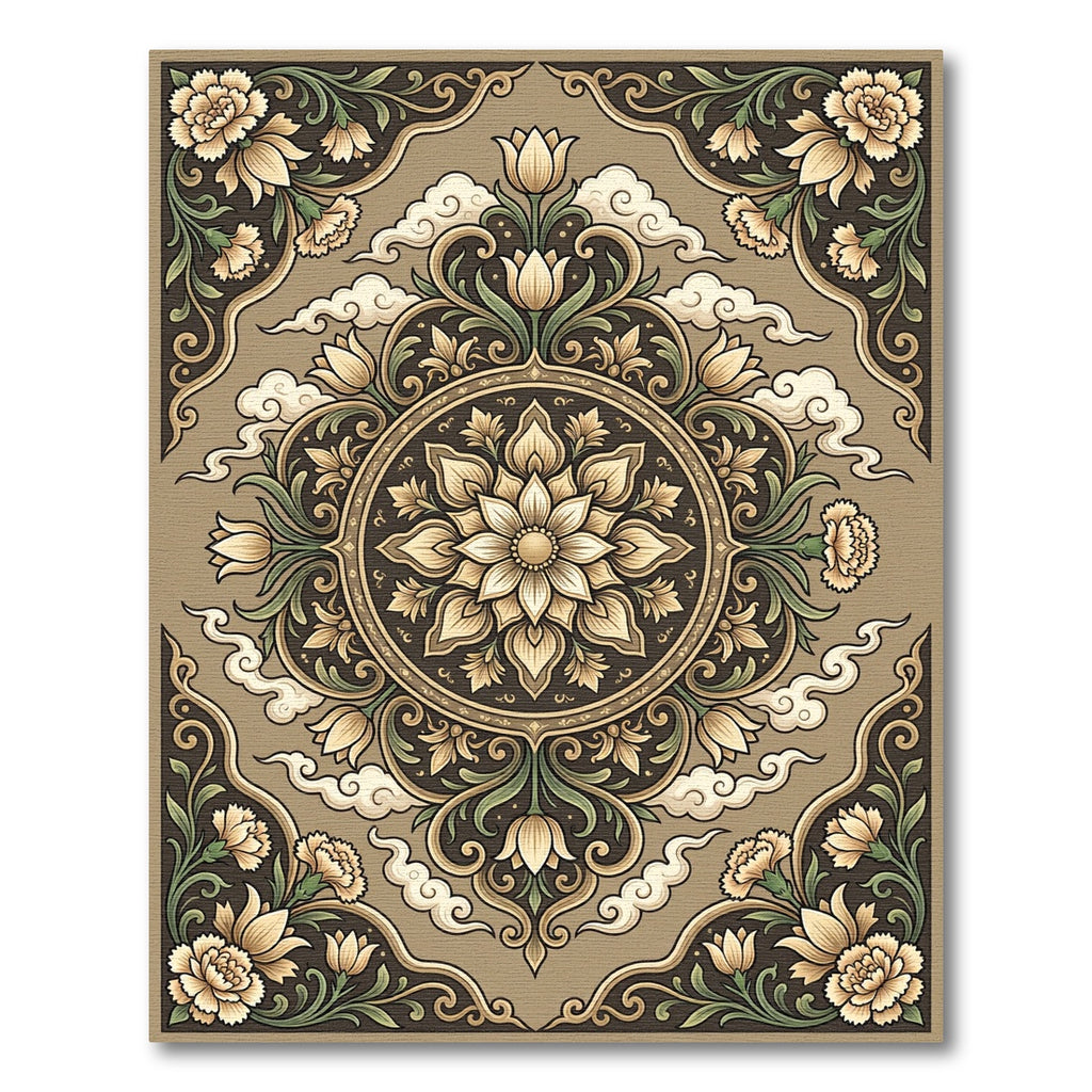 Earthy Beige Floral Mandala Cloud Rug