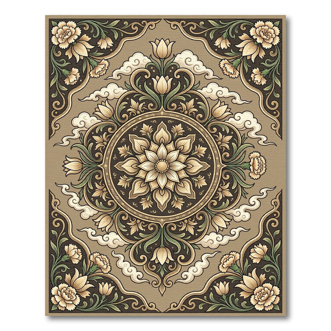 Earthy Beige Floral Mandala Cloud Rug