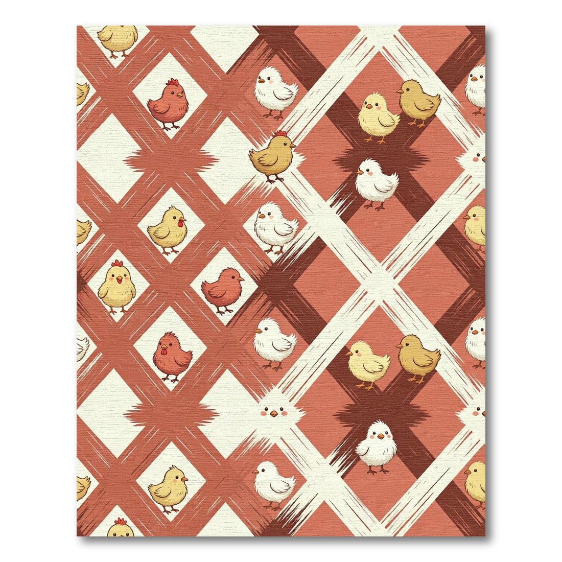 Whimsical Yellow Chick Diamond Plaid Rug