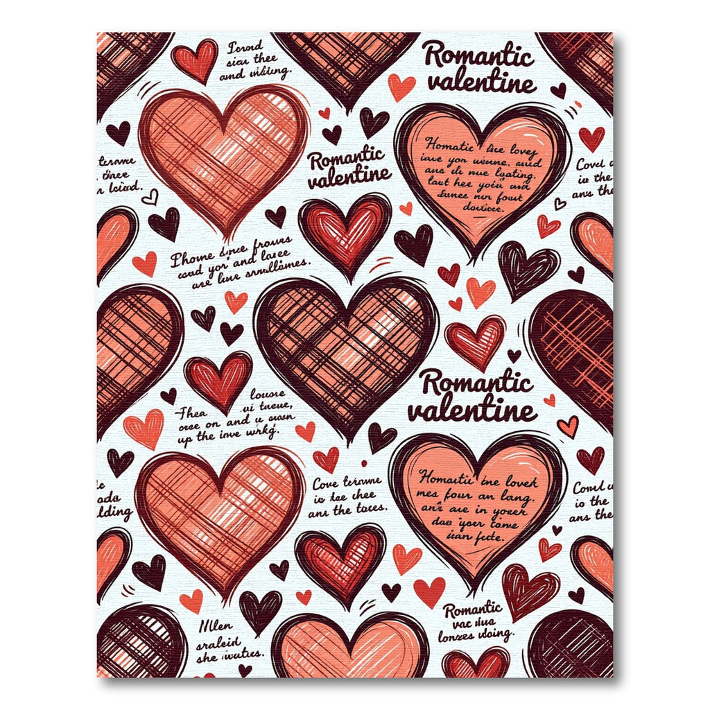 Red Scribbled Heart Valentine Pattern Rug