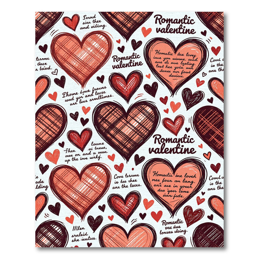 Red Scribbled Heart Valentine Pattern Rug
