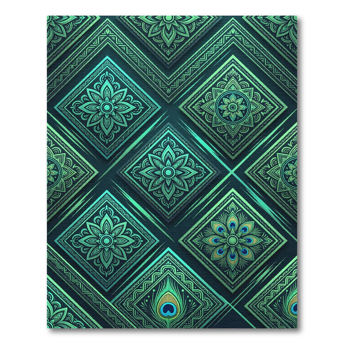 Emerald Teal Geometric Floral Diamond Rug
