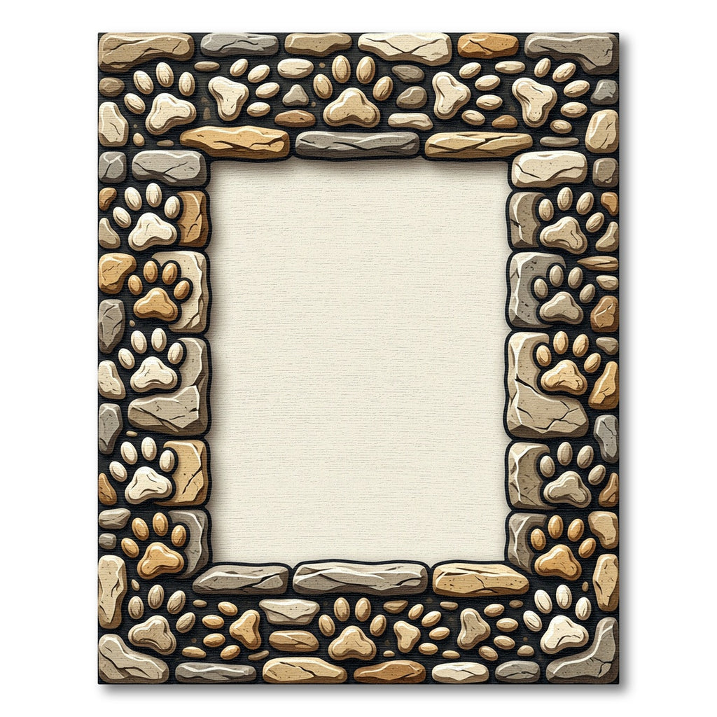 Neutral Stone Frame with Paw Prints Rug
