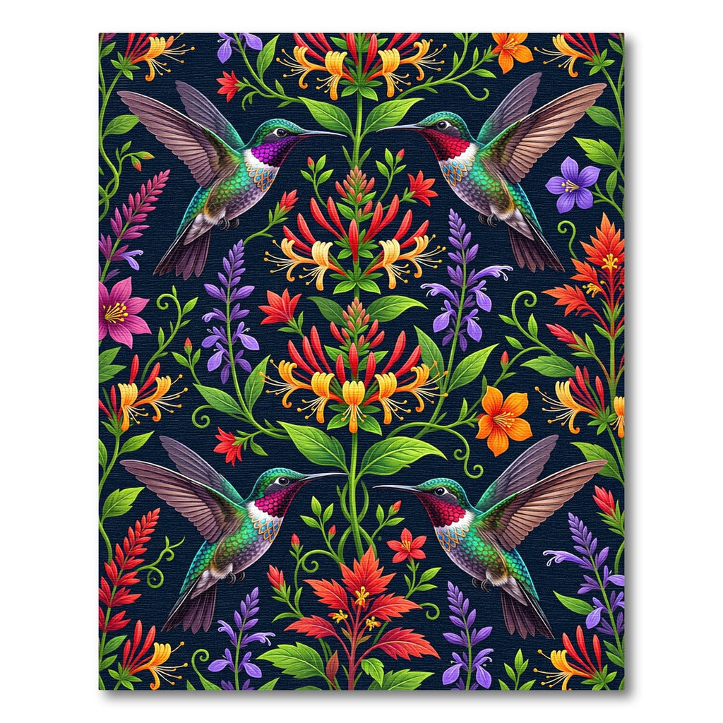 Vibrant Hummingbird and Honeysuckle Floral Tapestry Rug