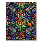 Vibrant Hummingbird and Honeysuckle Floral Tapestry Rug