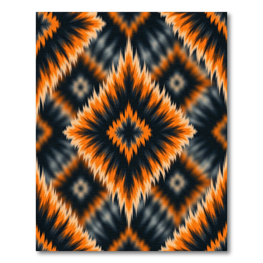 Bold Vivid Orange Black Diamond Ikat Rug
