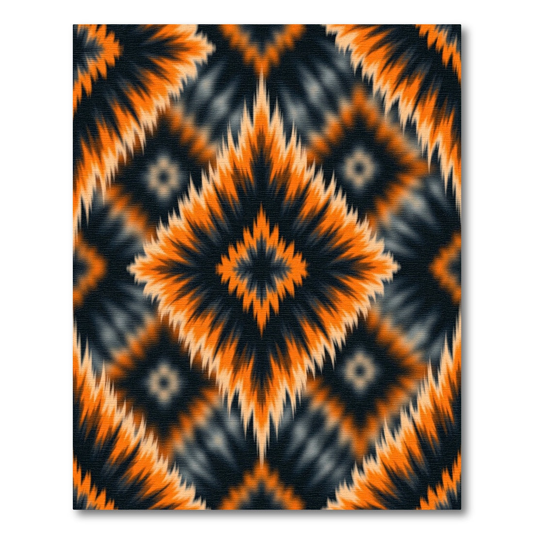 Bold Vivid Orange Black Diamond Ikat Rug