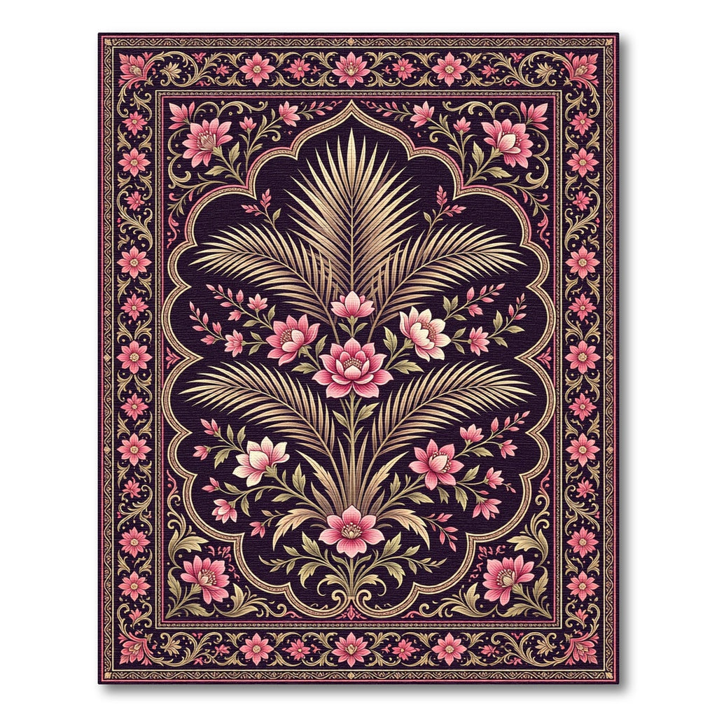 Dark Floral Archway Golden Foliage Rug