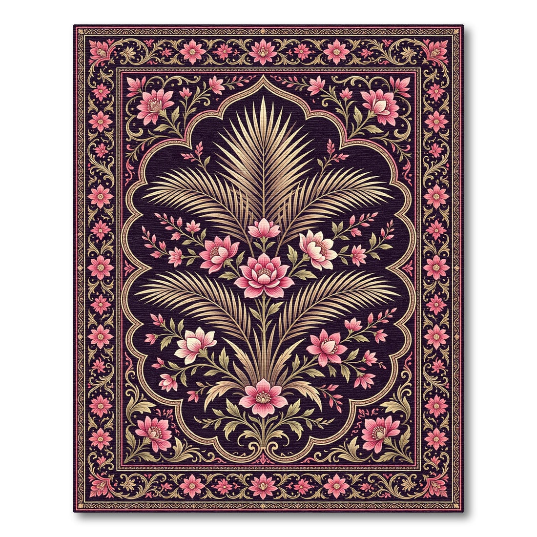 Dark Floral Archway Golden Foliage Rug